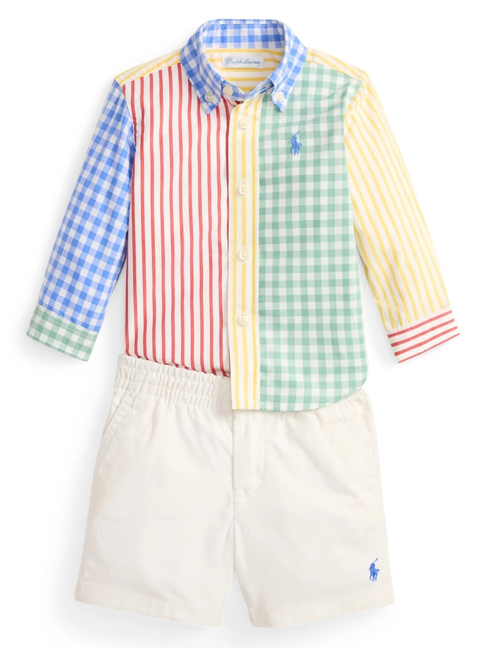 BNWT Ralph Lauren Patchwork Gingham / Striped Button-Down with Cream Shorts